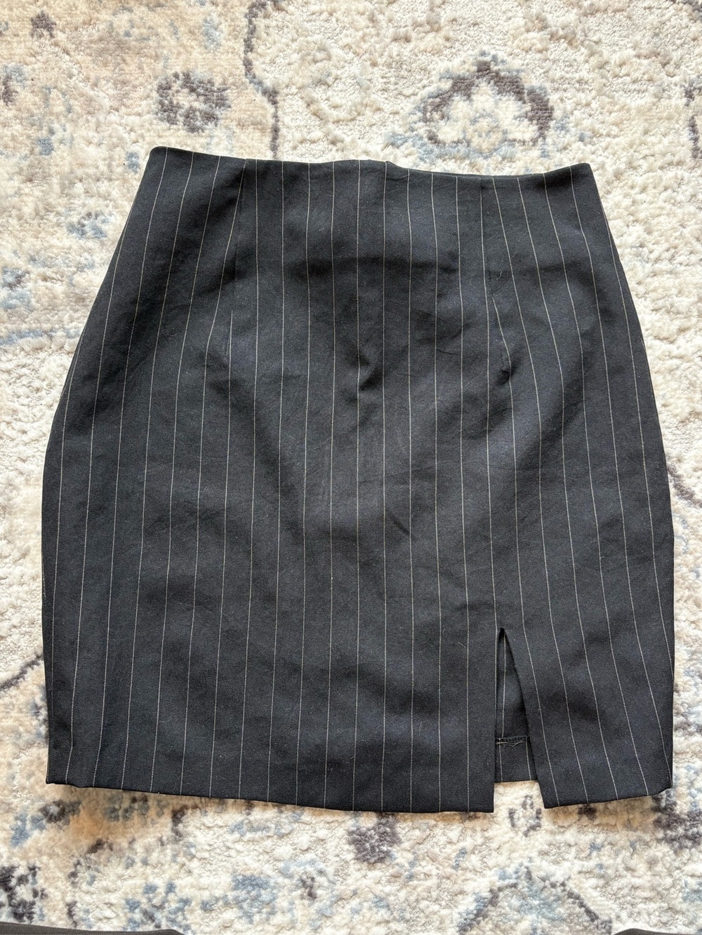 Black pinstripe pencil skirt